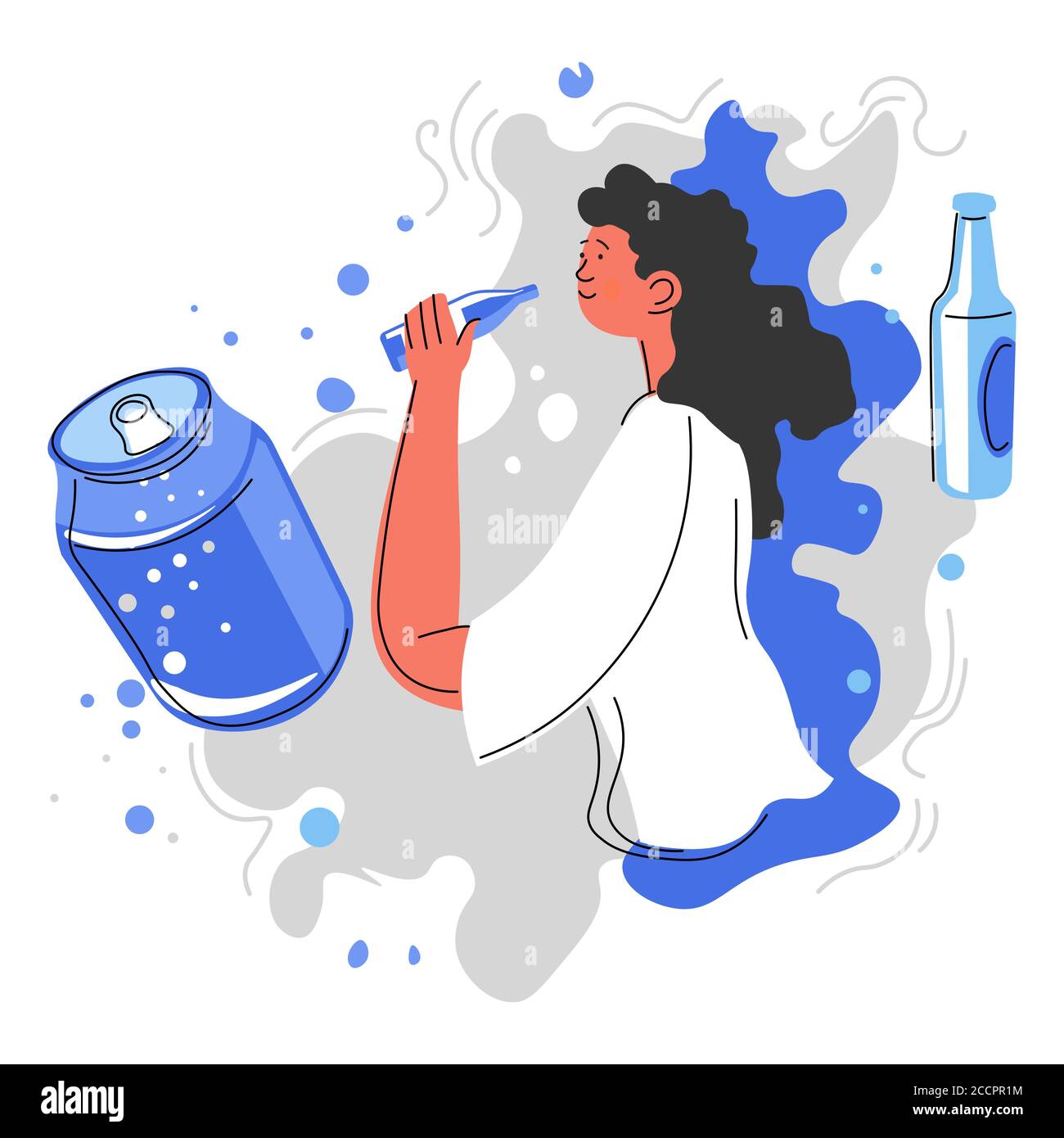 Drinking soda water from cans, bad nutrition habits Stock Vector Image