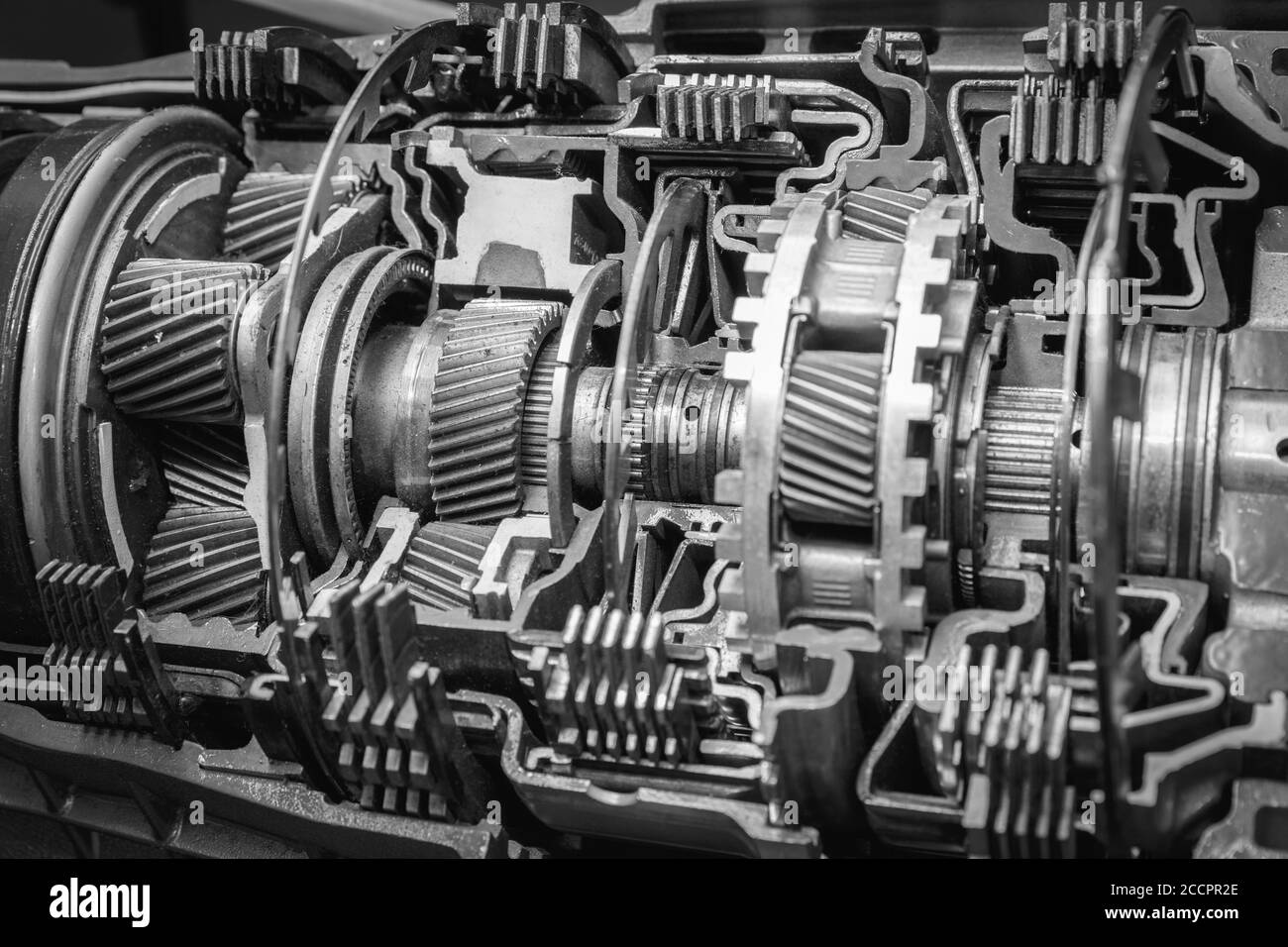 Automatic car transmission cutaway presented on a exibition stand Stock