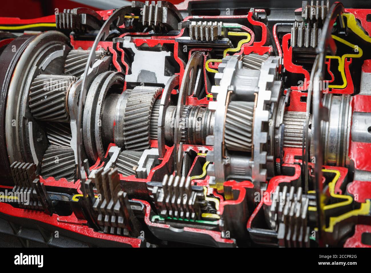 Automatic car transmission cutaway presented on a exibition stand Stock