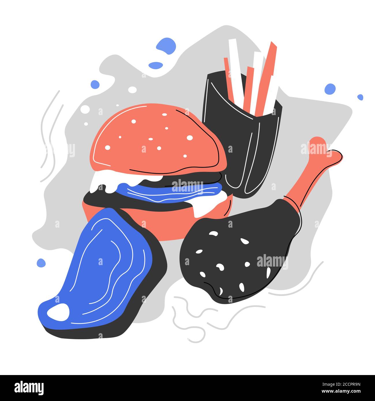 Burger and french fries, bad nutrition habits vector Stock Vector