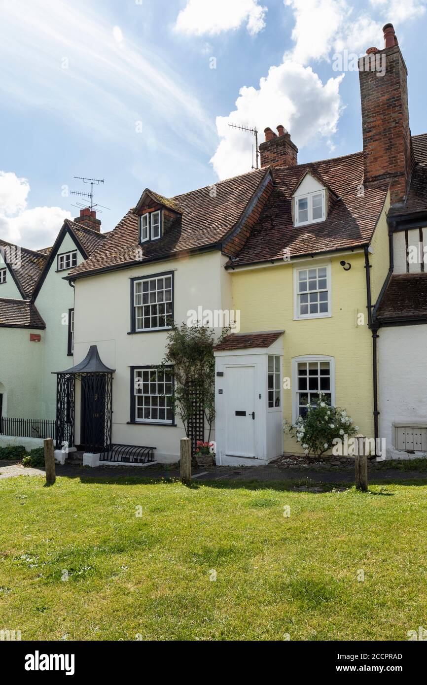 Small terrace houses on The Green, Marlborough, Wiltshire, England, UK Stock Photo