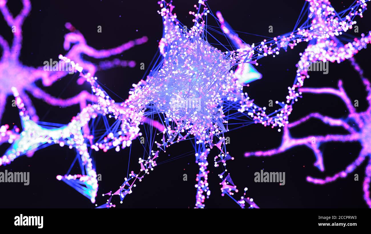 Artificial intelligence concept. AI neuron. Artificial neural network technology science. Neuron of interconnected neurons with electrical impulses Stock Photo