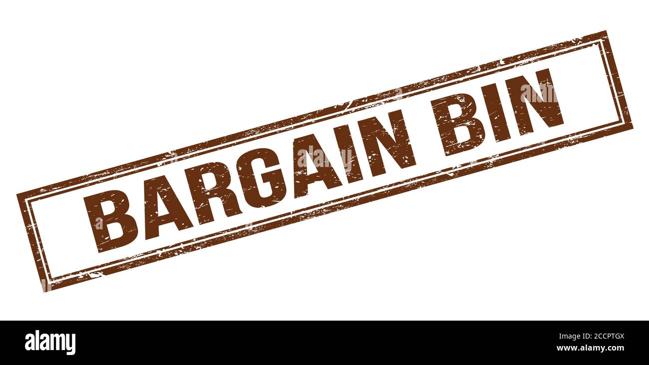 BARGAIN BIN brown grungy rectangle stamp sign. Stock Photo