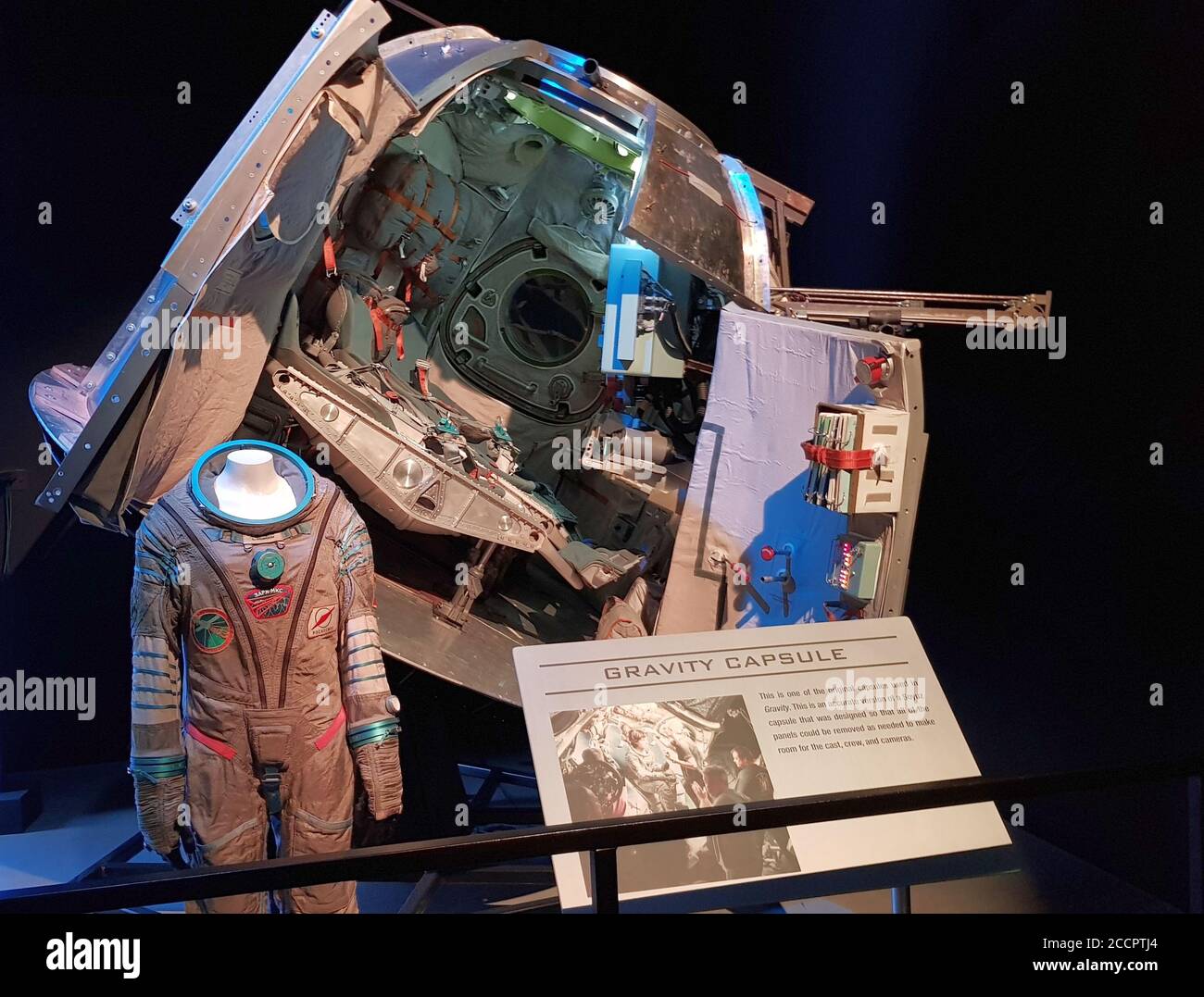 Gravity movie, spacesuit, and capsule, Warner Bros. Studios, Burbank California, United States Stock Photo