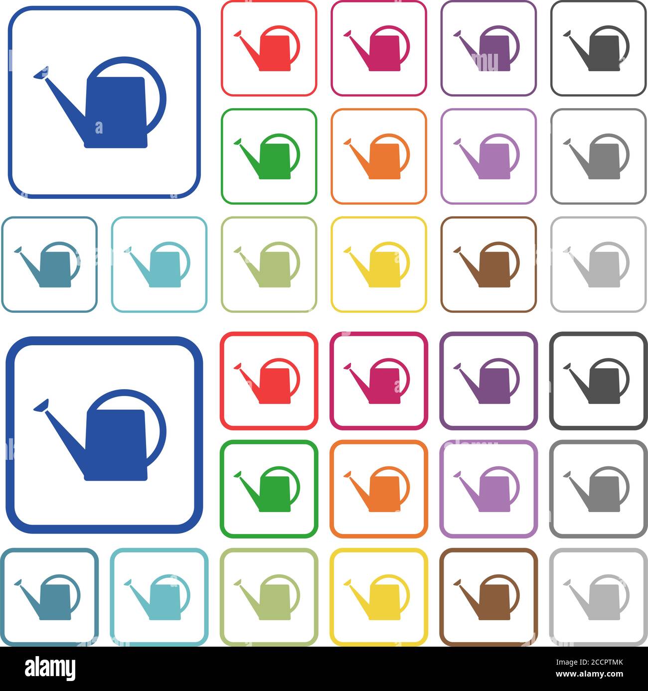 Watering can color flat icons in rounded square frames. Thin and thick versions included. Stock Vector
