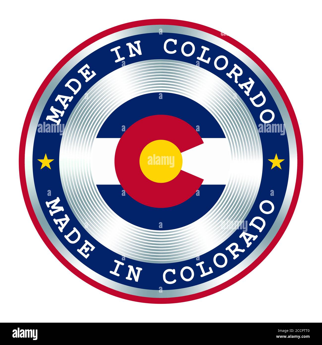 Made in Colorado local production sign, sticker, seal, stamp. Round hologram sign for label design and national marketing Stock Vector