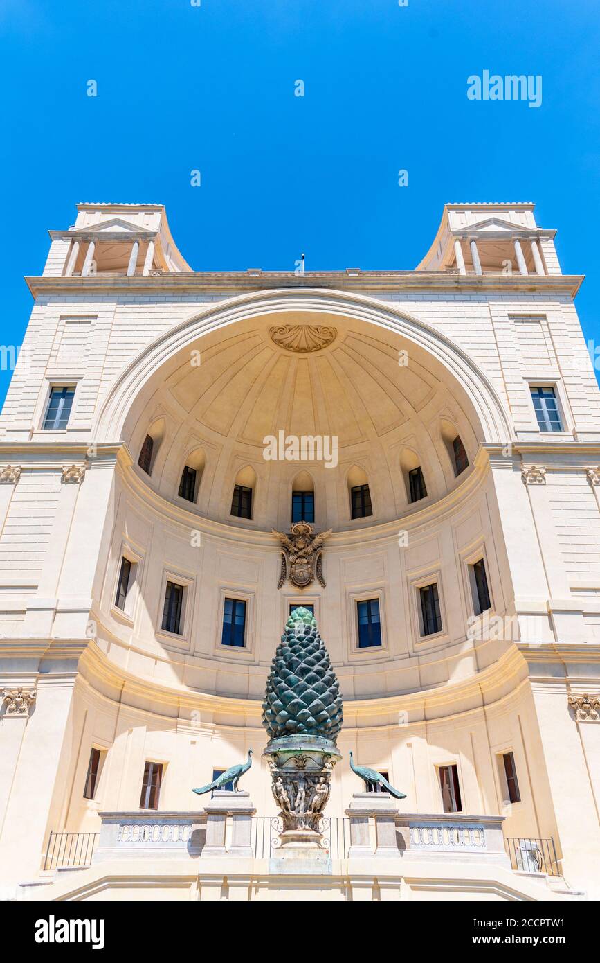 Bronze Pine Cone, Italian: Fontana della Pigna, at Courtyard of the Pigna of Vatican Museums, Vatican City. Stock Photo
