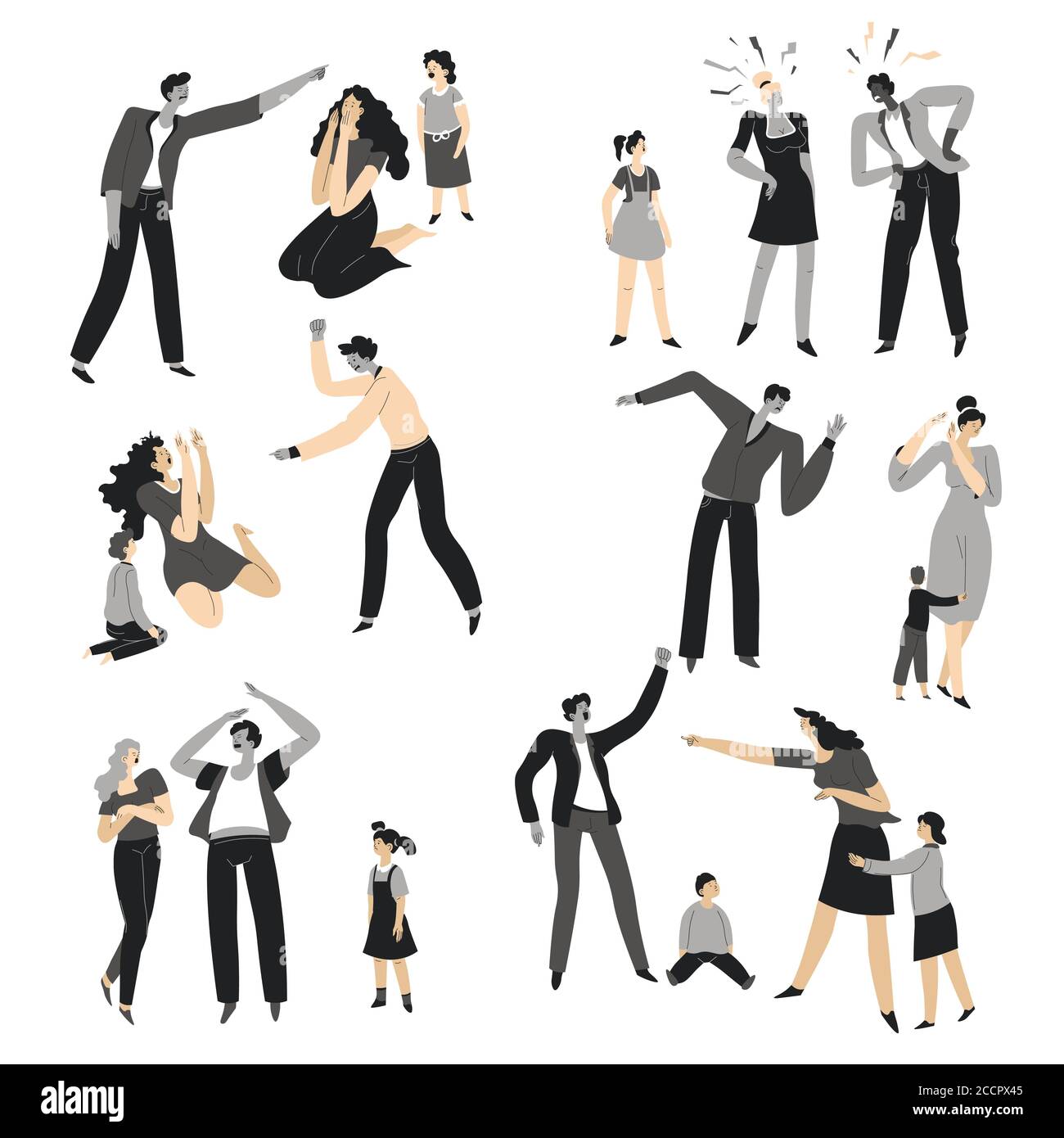 Violence and quarrels in family, mom and dad fighting Stock Vector ...