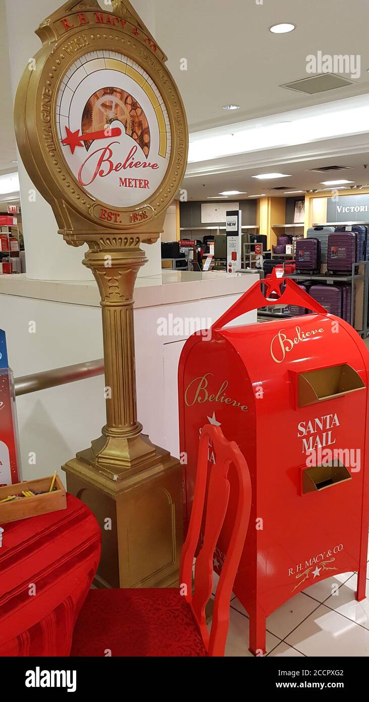 Santa mailbox and belief in Santa meter, Chicago shopping center. Stock Photo