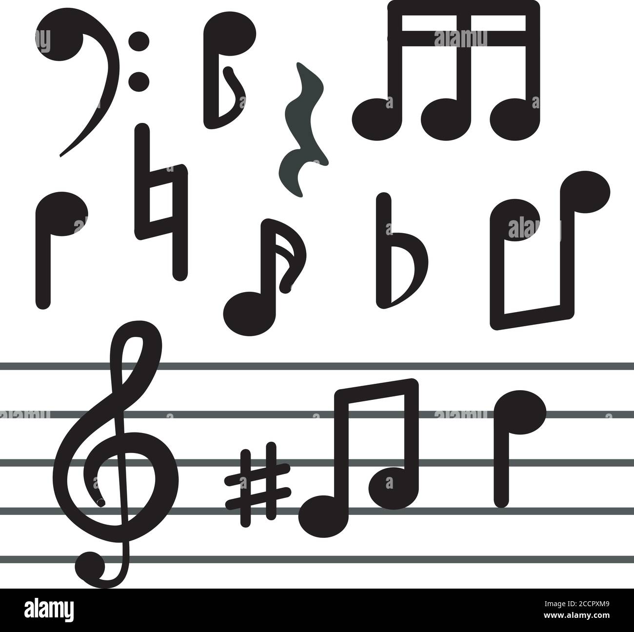 Musical notes isolated on white background. Signs of musical notation, treble clef. Vector sign