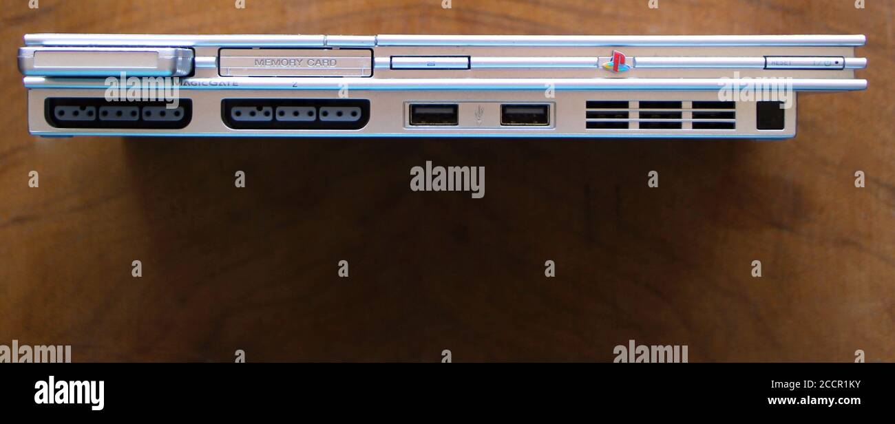 Close up of the ports along the front of an Original Sony PS2