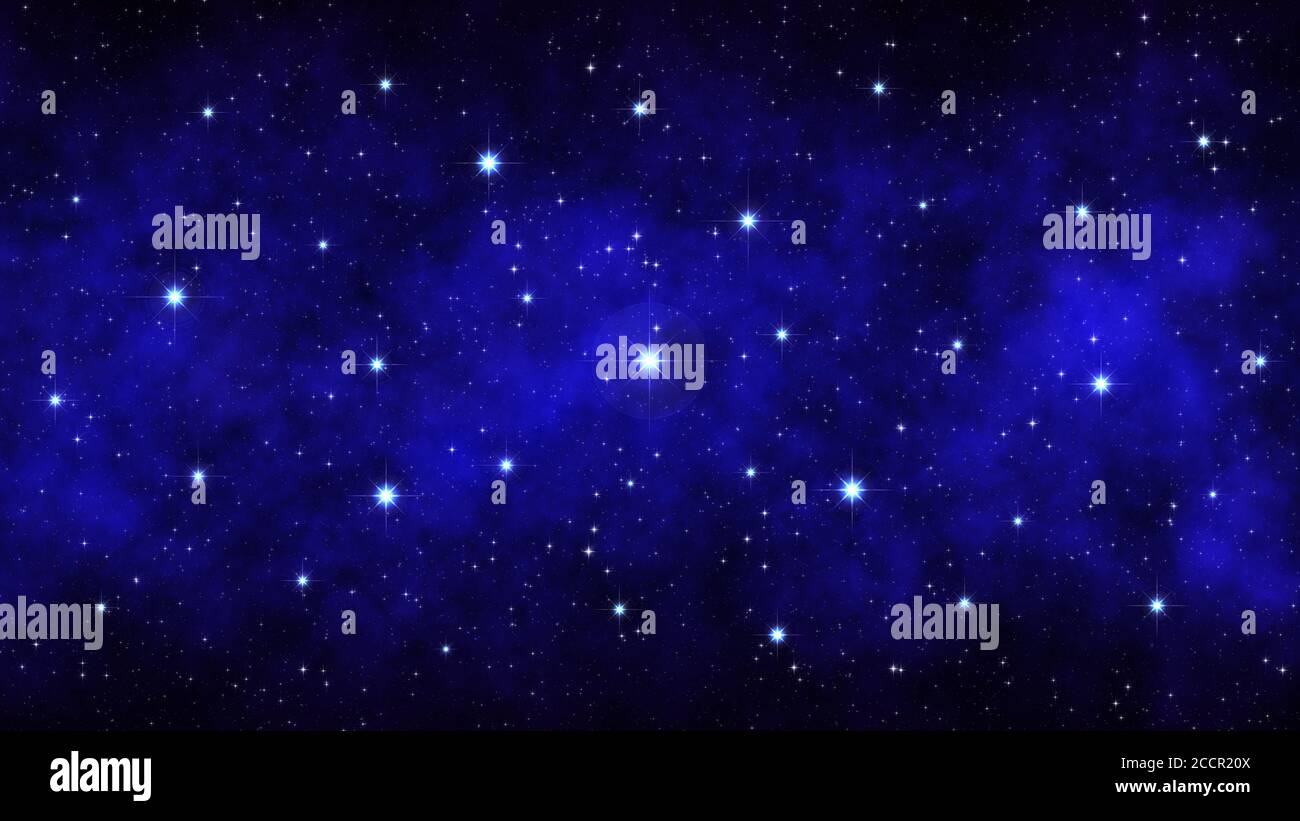 Night starry sky, dark blue space background with bright big stars ...