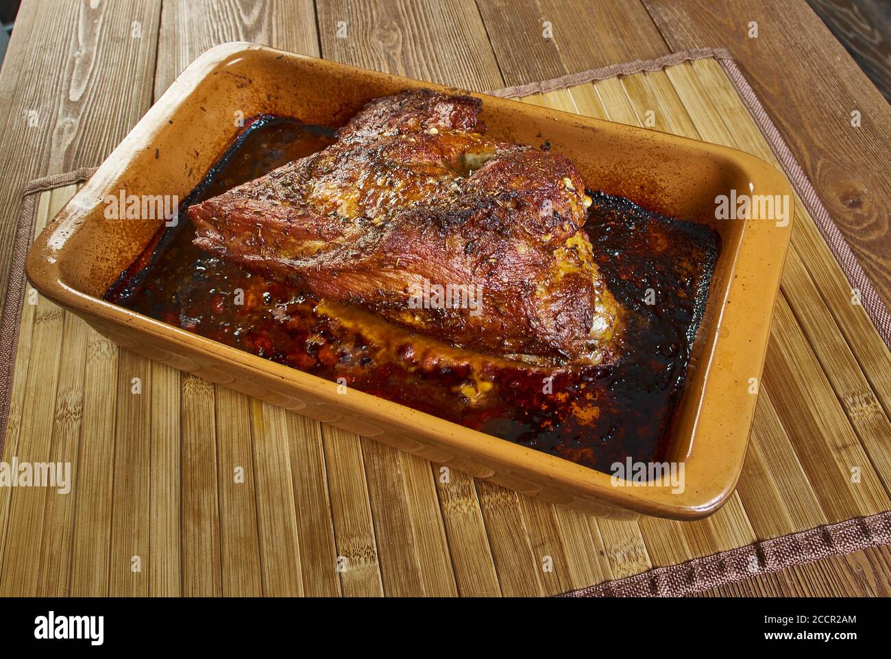 Mustardy pork traditional British square meal close up Stock Photo