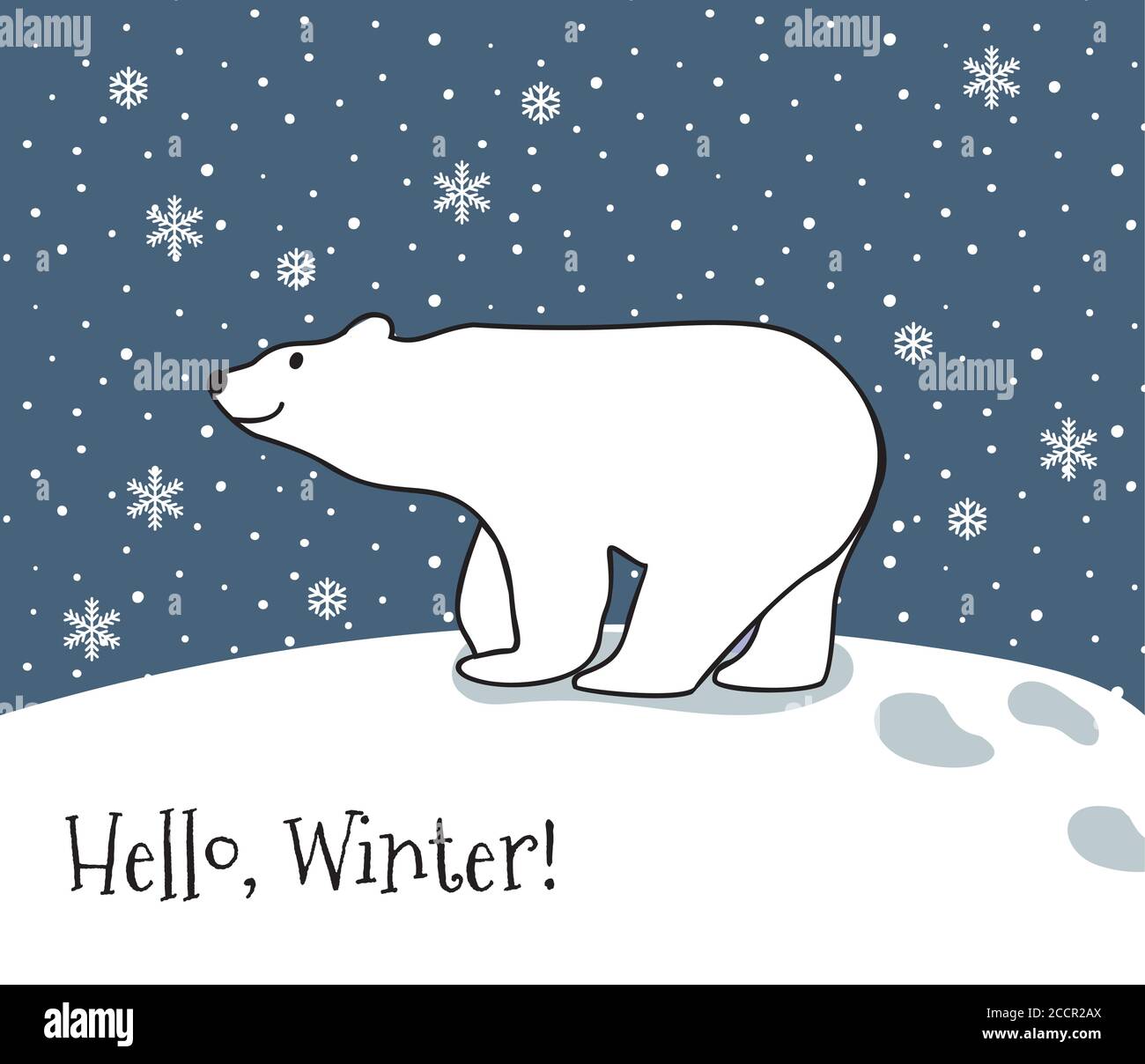 Polar bear in the snow, North pole. Cute little animal. Vector illustration for kids clothing, fabric, linens, cards, wrapping paper Stock Vector
