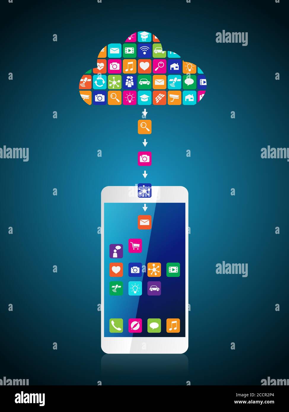 The application downloaded and installed to smartphone from the cloud Stock Vector