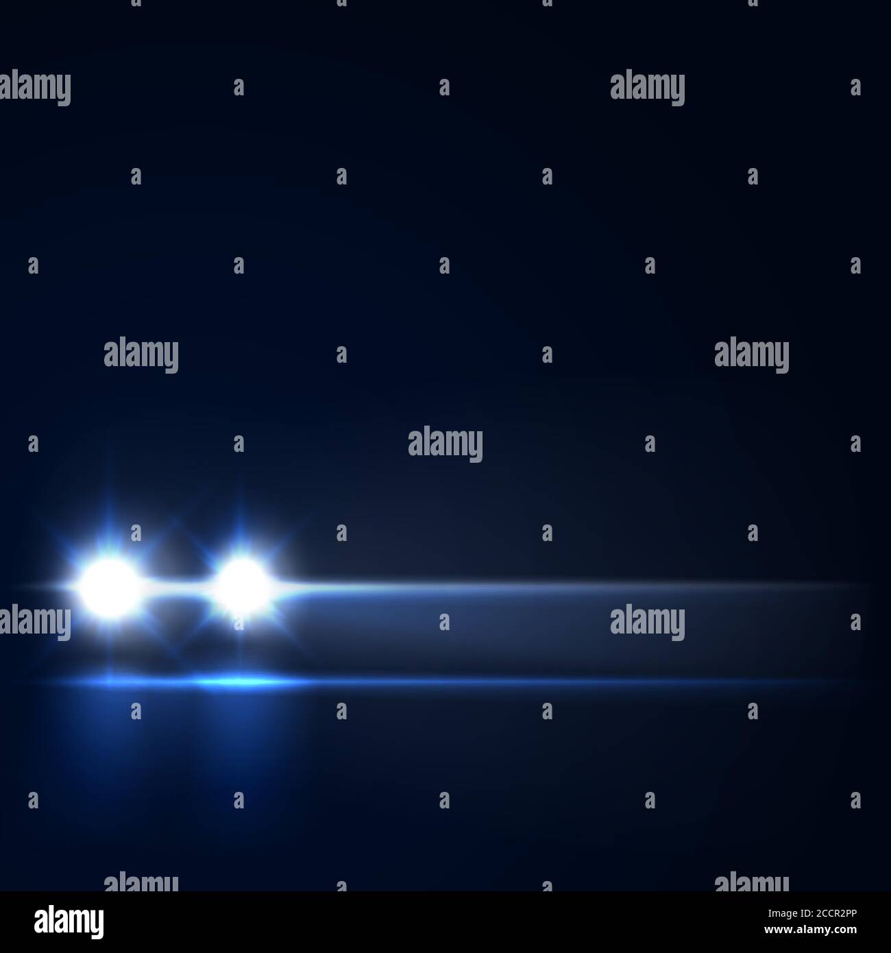 Night car with bright headlights approaching in the dark, led car headlights on the night road