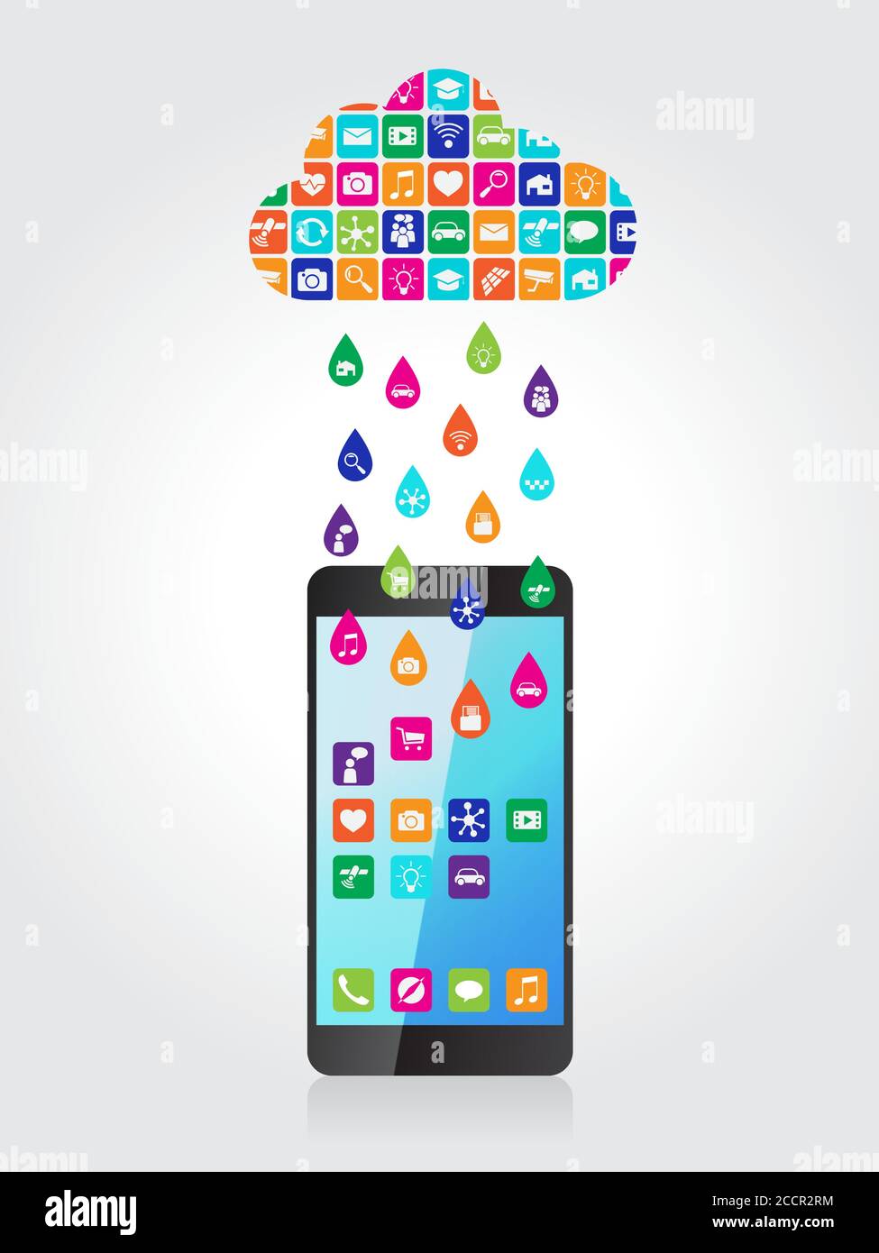 Rain from mobile apps: the application downloaded and installed to smartphone from the cloud Stock Vector