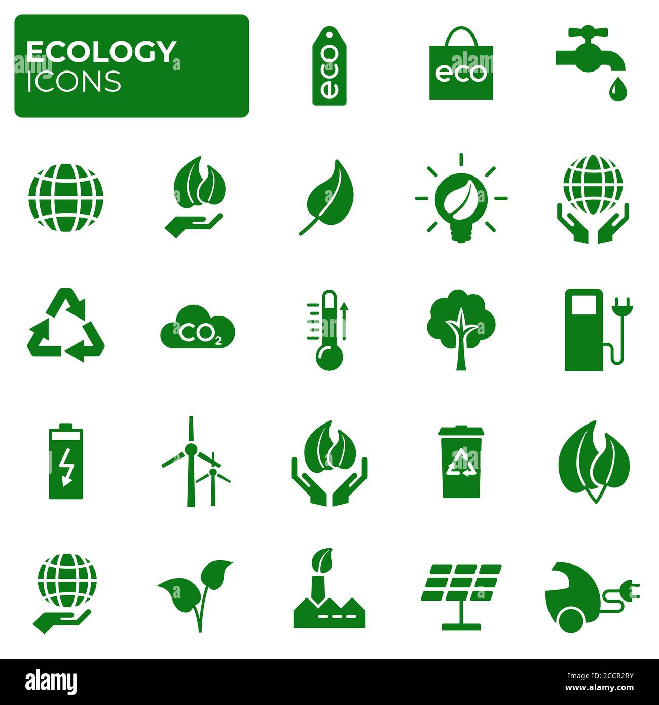 Ecology icons set. Environment protection. Alternative renewable energy. Global warming. Decarbonation. Eco friendly flat linear sign collection. Vect Stock Vector
