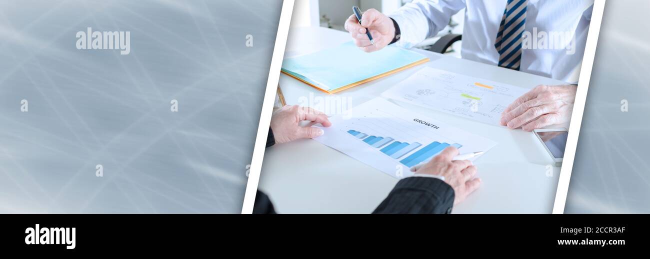 Analyzing growing results on a graphic; panoramic banner Stock Photo ...