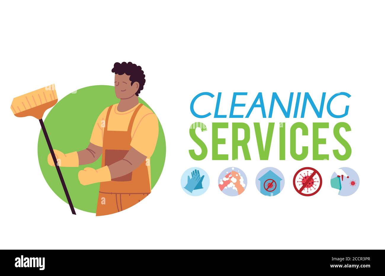 young man with cleaning and disinfection equipment vector illustration desing Stock Vector