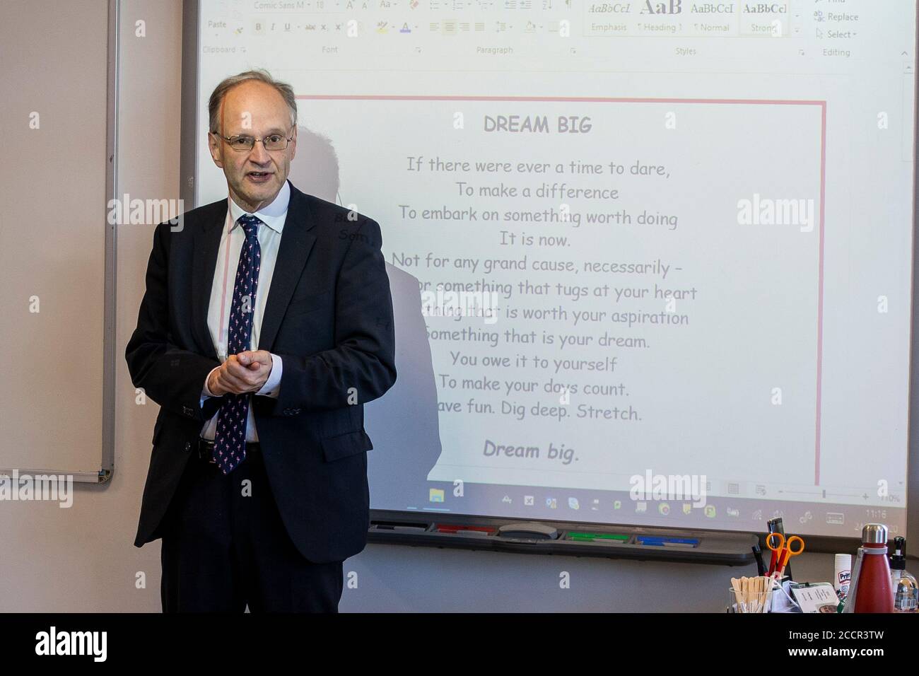 Education Minister Peter Weir talking with pupils at St Joesph's