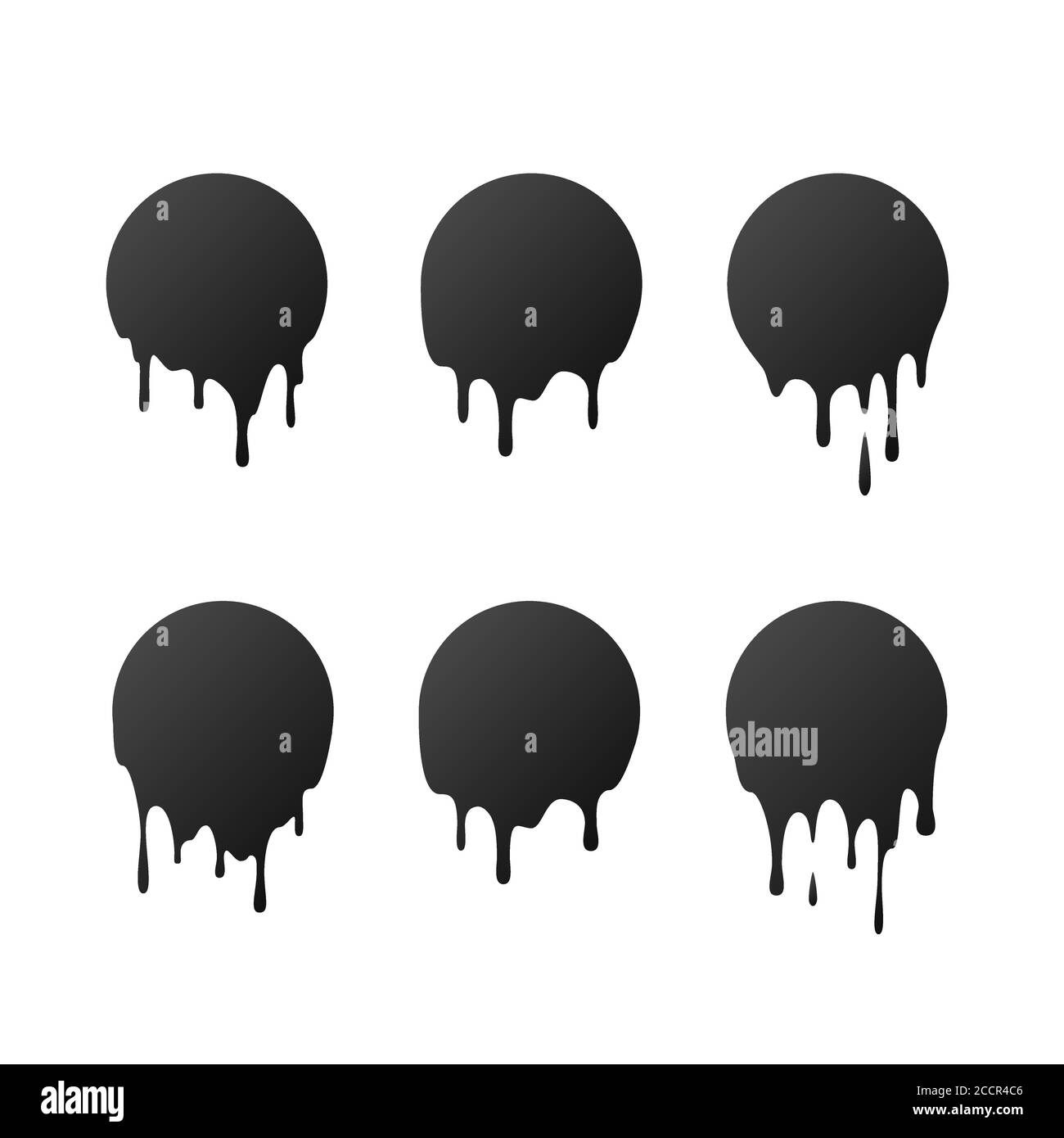 Dripping black circles paint patches. Dripping liquid. Liquid drops of ink. Vector illustration isolated on transparent background Stock Vector