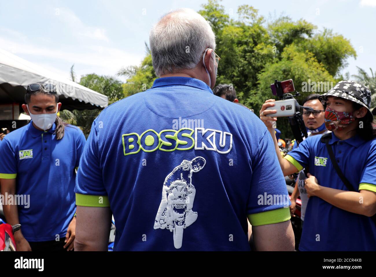 Former Malaysian Prime Minister Najib Razak Is Seen Wearing A T Shirt Bearing An Image Of Himself During A Campaign Trail Ahead Of An Upcoming By Election In Slim River Malaysia August 23 2020