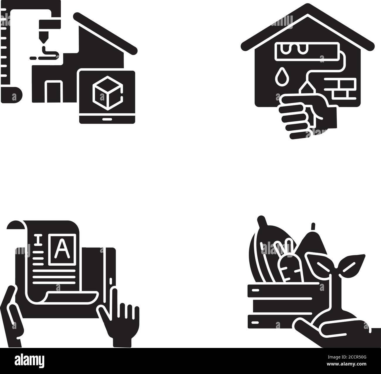 Manual work black glyph icons set on white space Stock Vector Image ...
