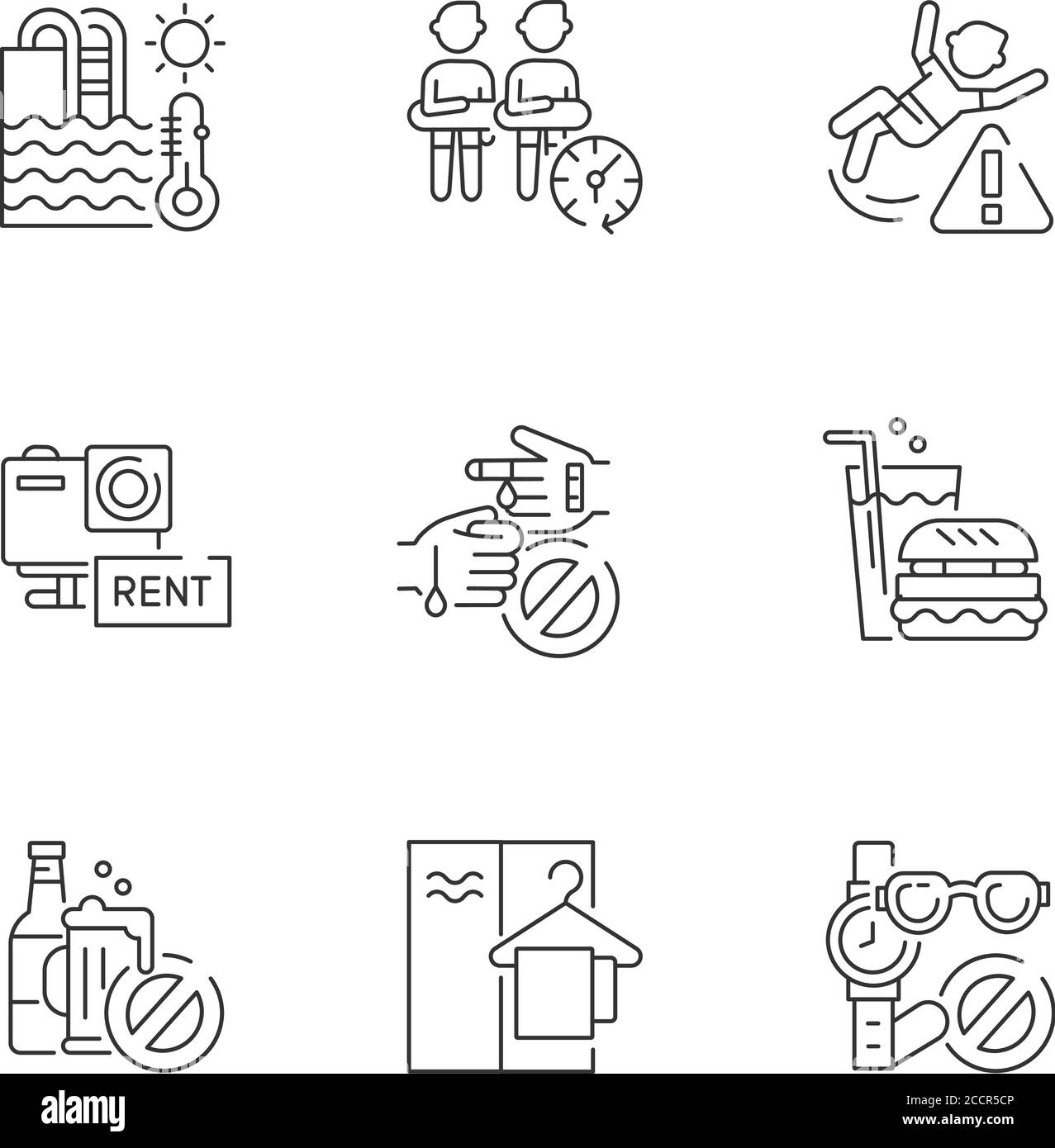 Aqua park linear icons set Stock Vector