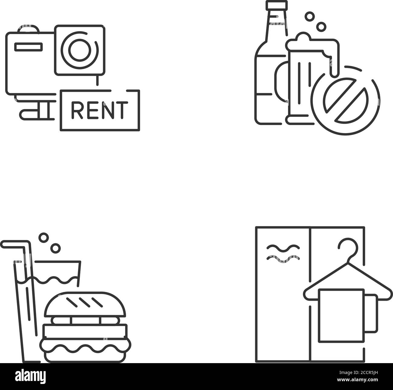 Aqua park service linear icons sets Stock Vector