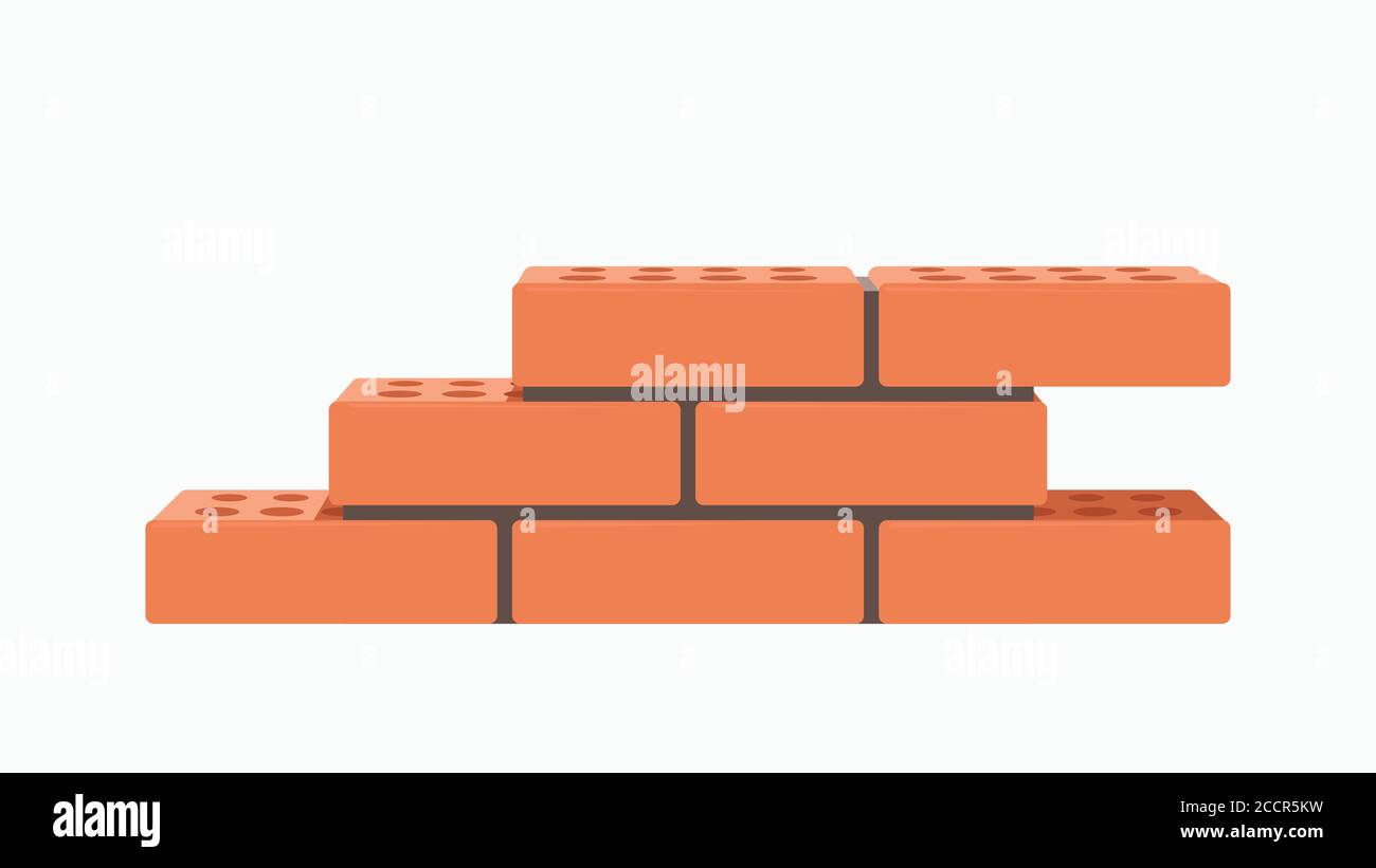 small wall of red bricks on white Stock Vector