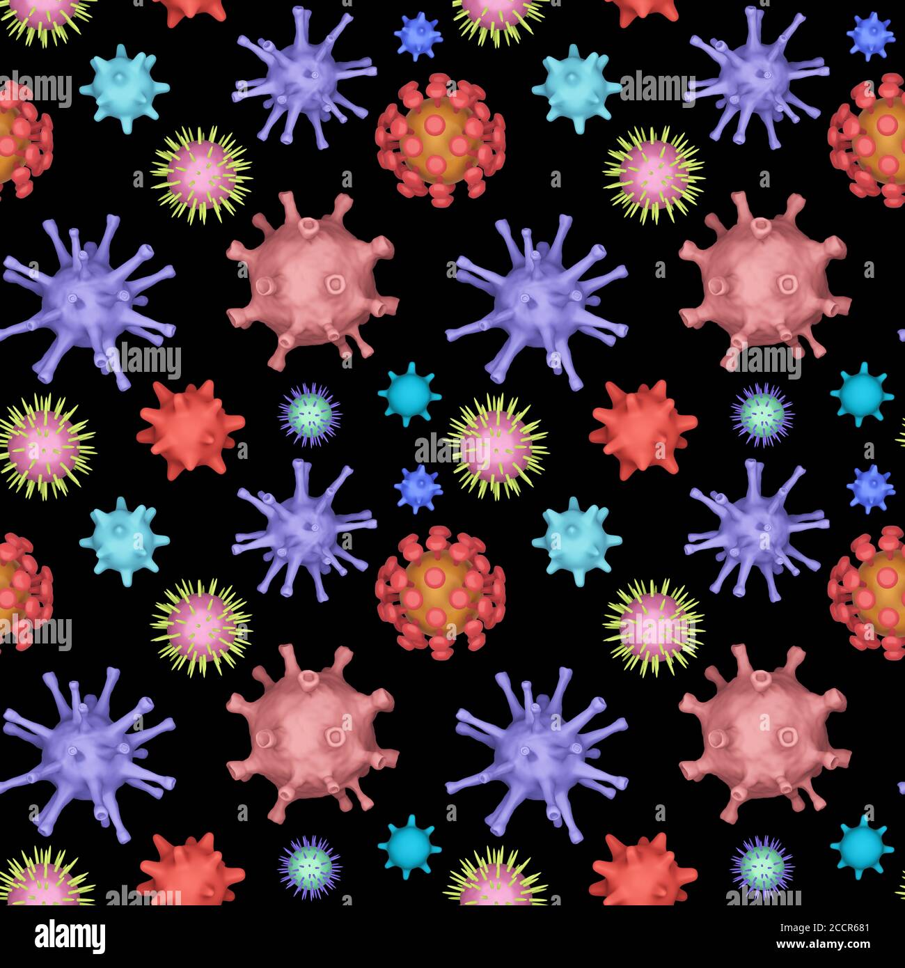 Seamless patern of Different kinds of viruses, coronavirus, herpes ...