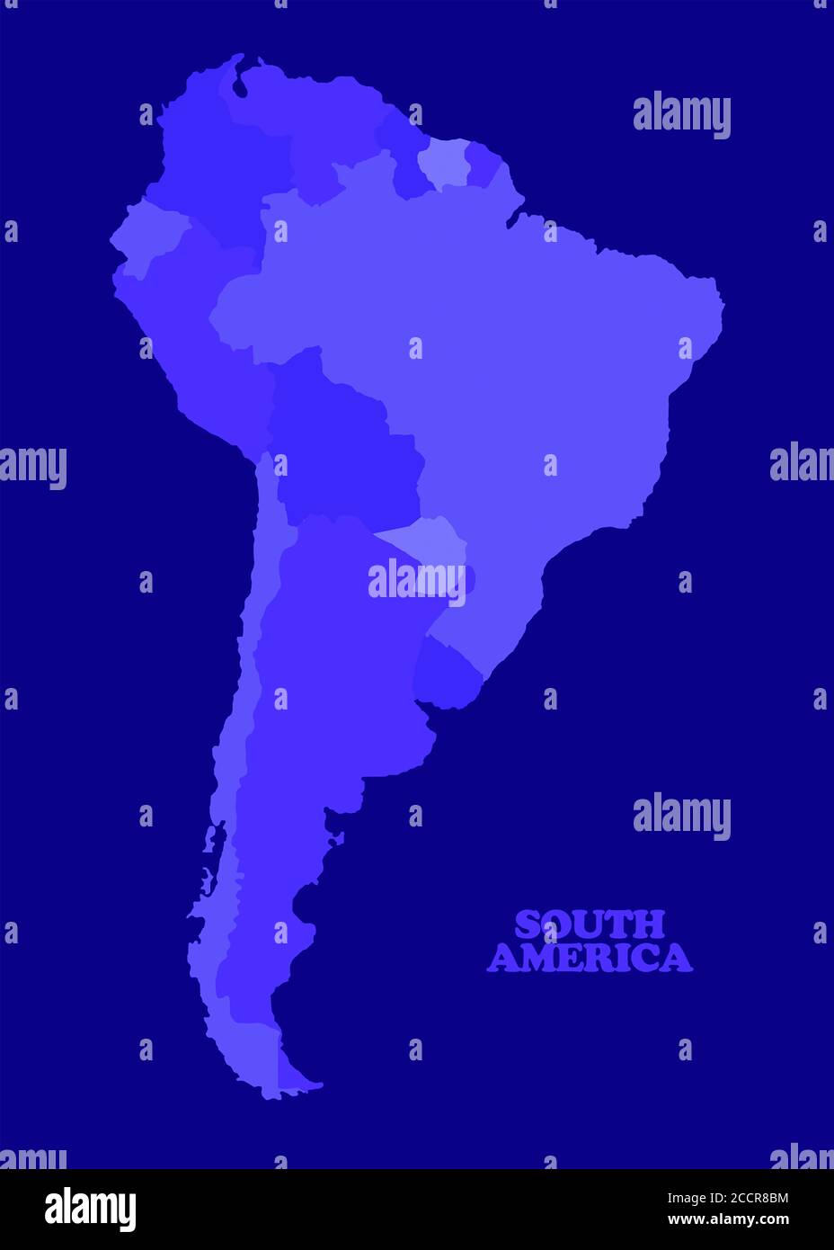 Illustrated Map of South America Stock Photo