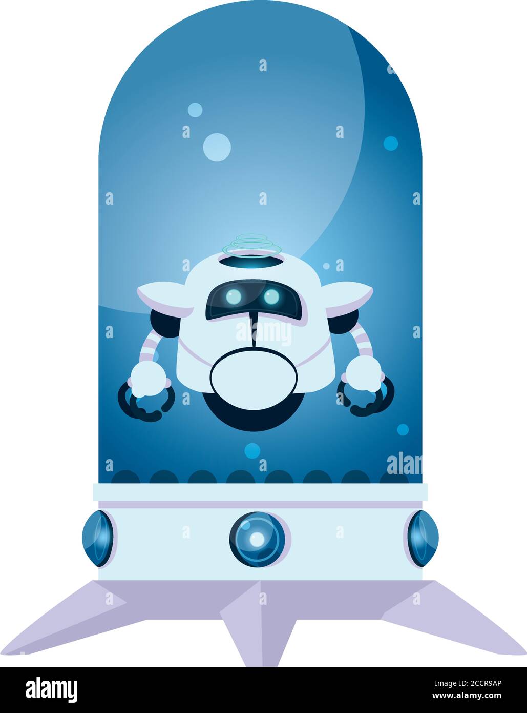 white robot cartoon in glass sphere of robotic technology futuristic