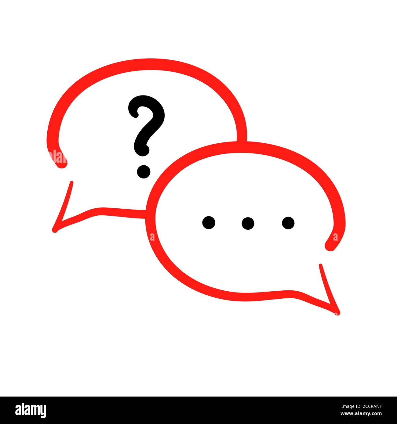 Chat bubble icon in red thin line. Talk message simple outline round logo. question and answer comment sign symbol. Web box speech vector isolated illustration. Faq pictogram for social highlights. Stock Vector