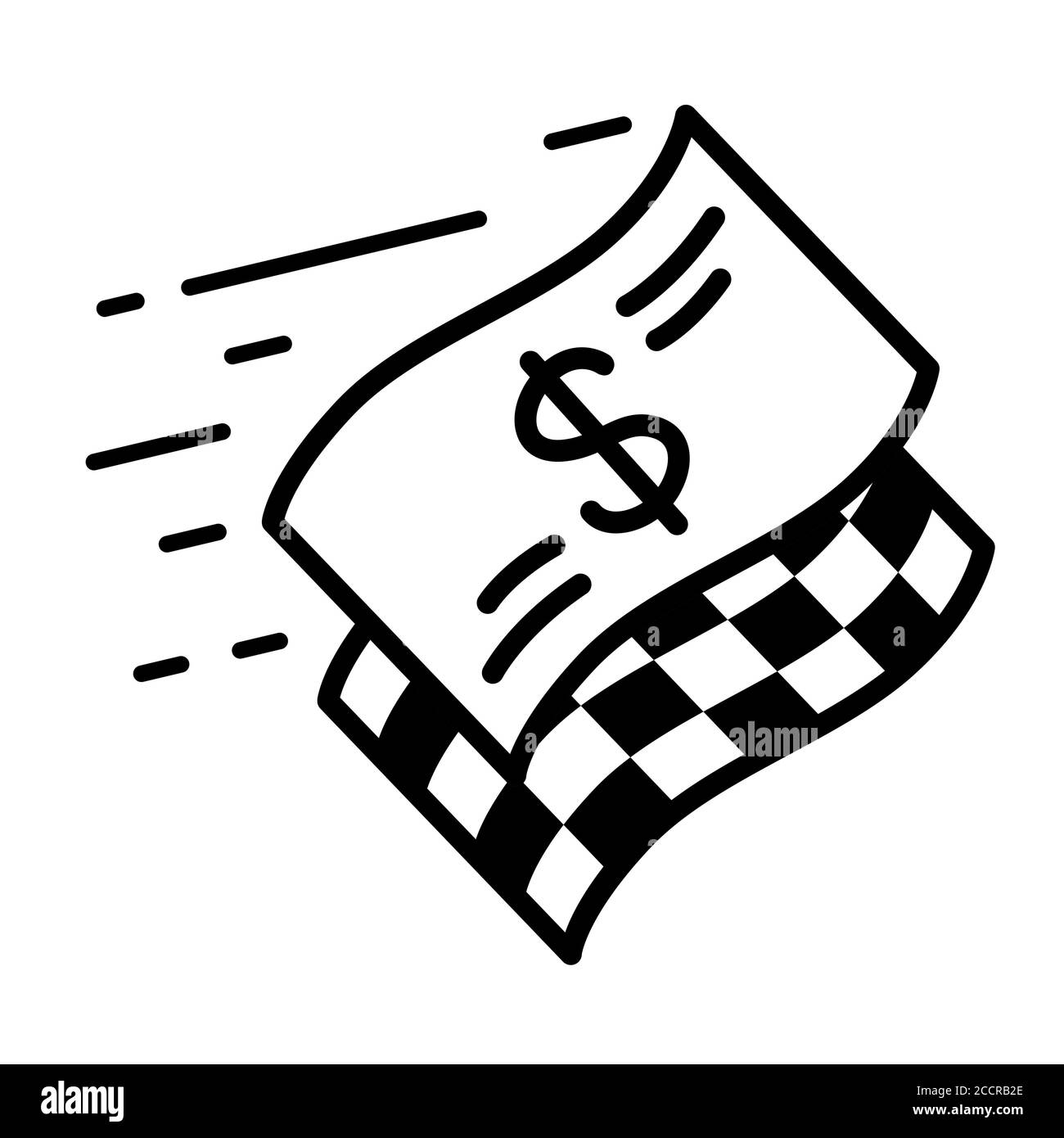 Fast moving dollar banknote and checkered start flag. Fast money, new business start Stock Vector