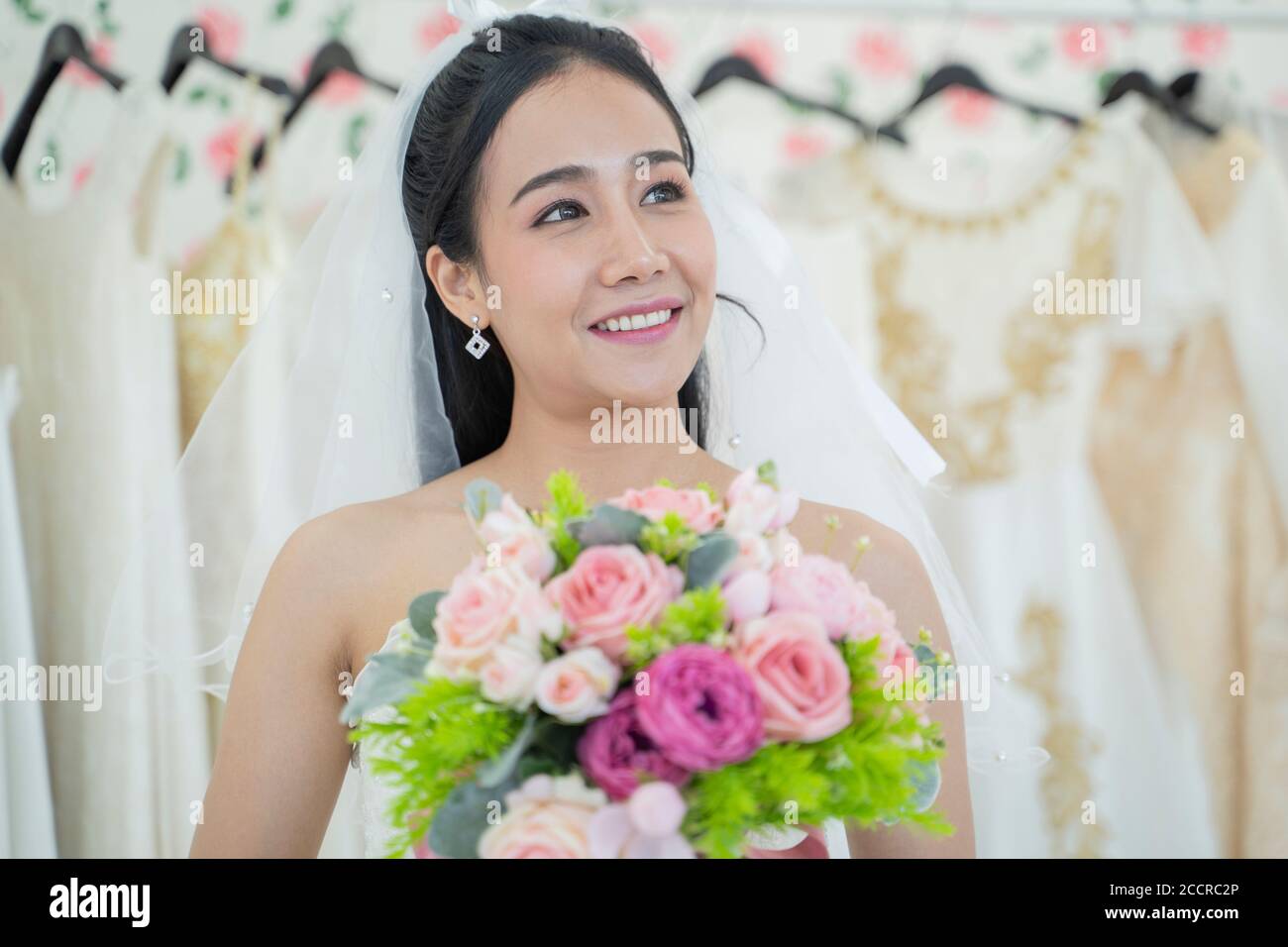 Beauty time for asian bride. Stock Photo