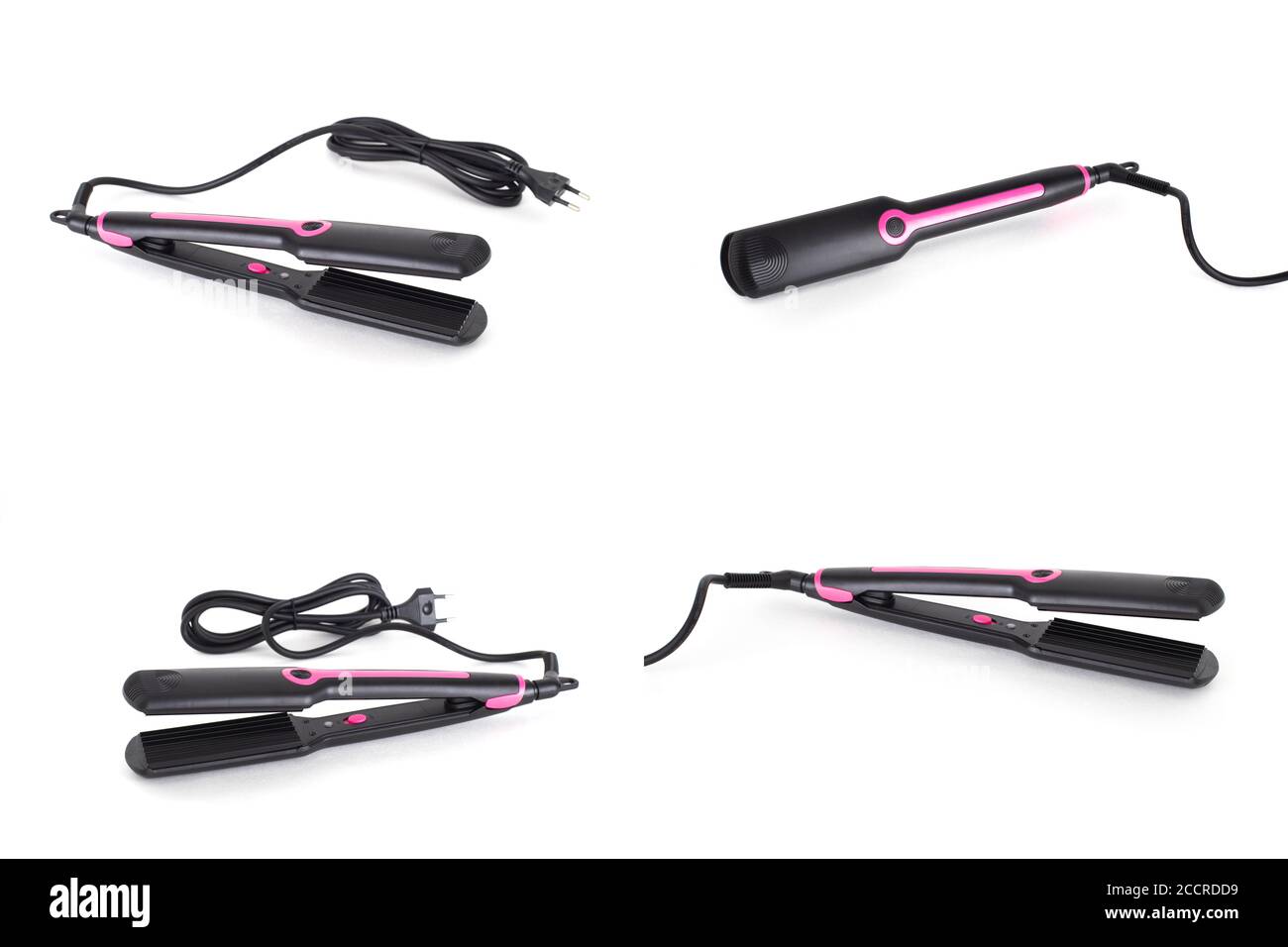 Electric hair styler with ceramic plates and ripple effect on white