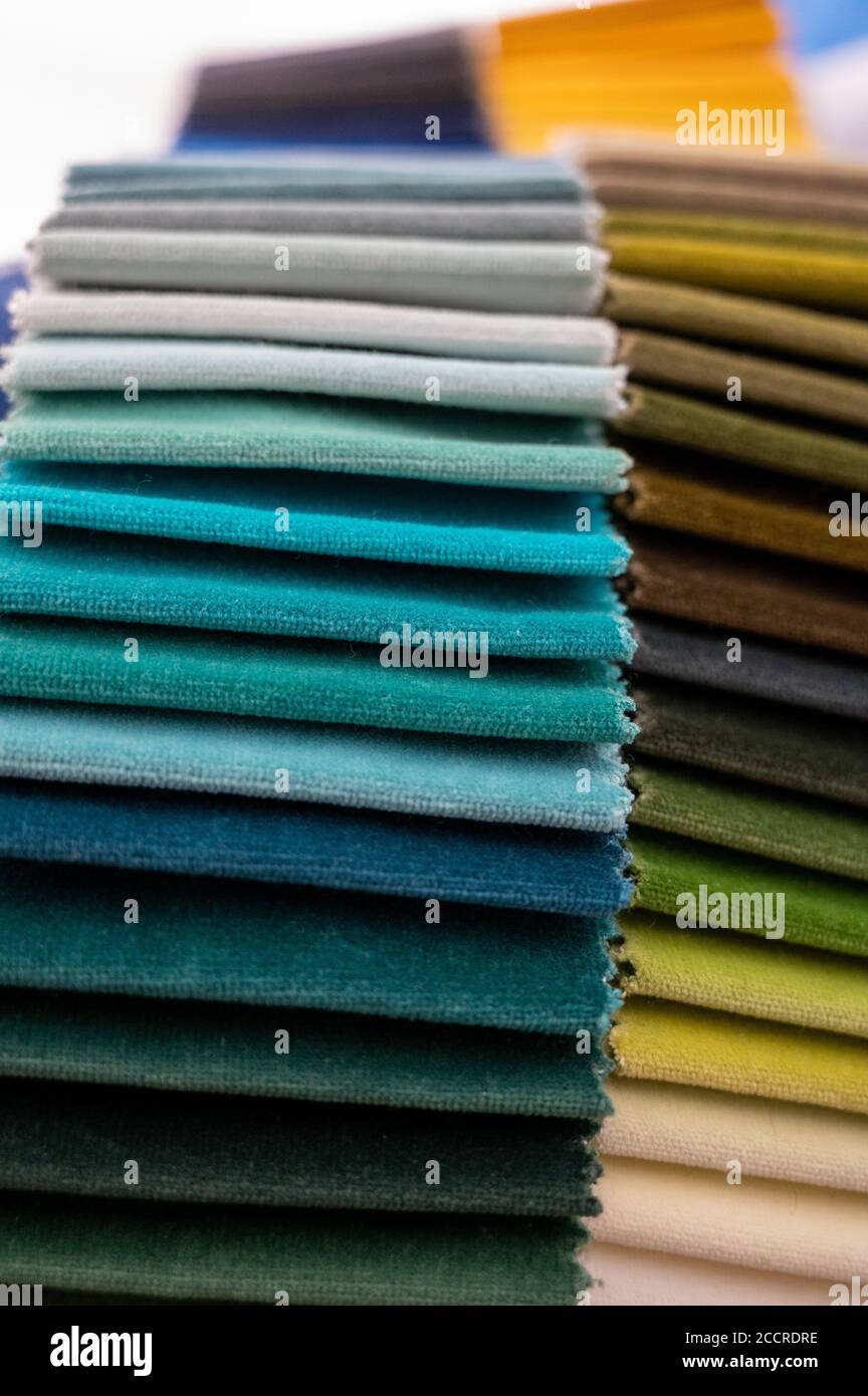 Cool tones of green and blue soft luxury velvet samples Stock Photo