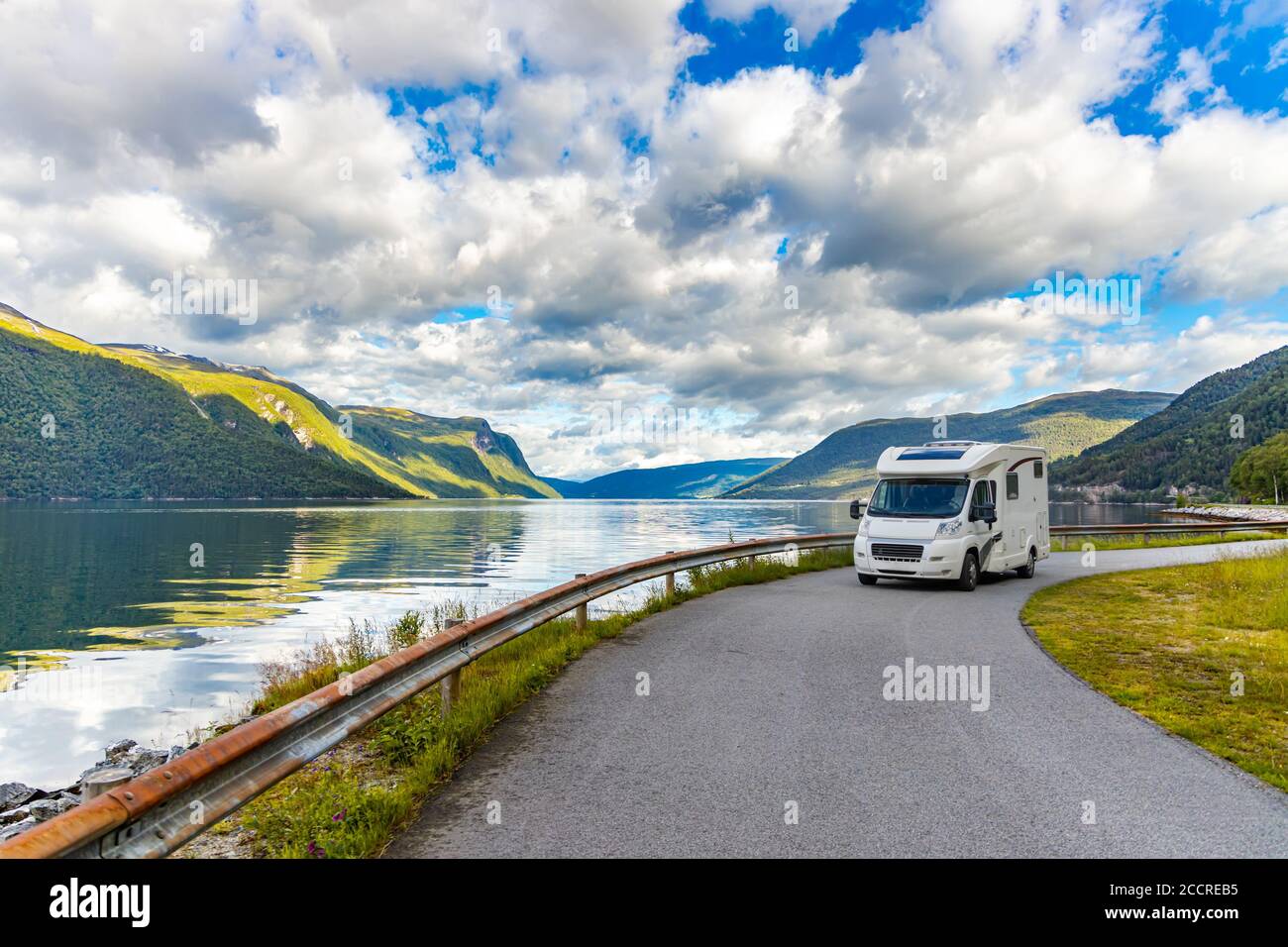 Family vacation travel RV, holiday trip in motorhome, Caravan car Vacation. Stock Photo