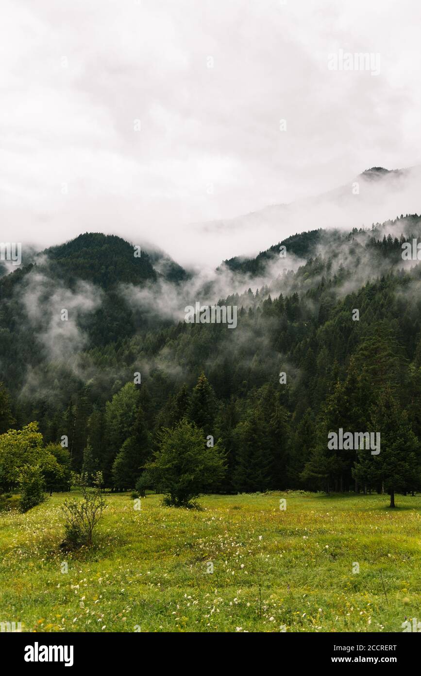 Clouds and fog cover the dolomites in Italy Stock Photo - Alamy