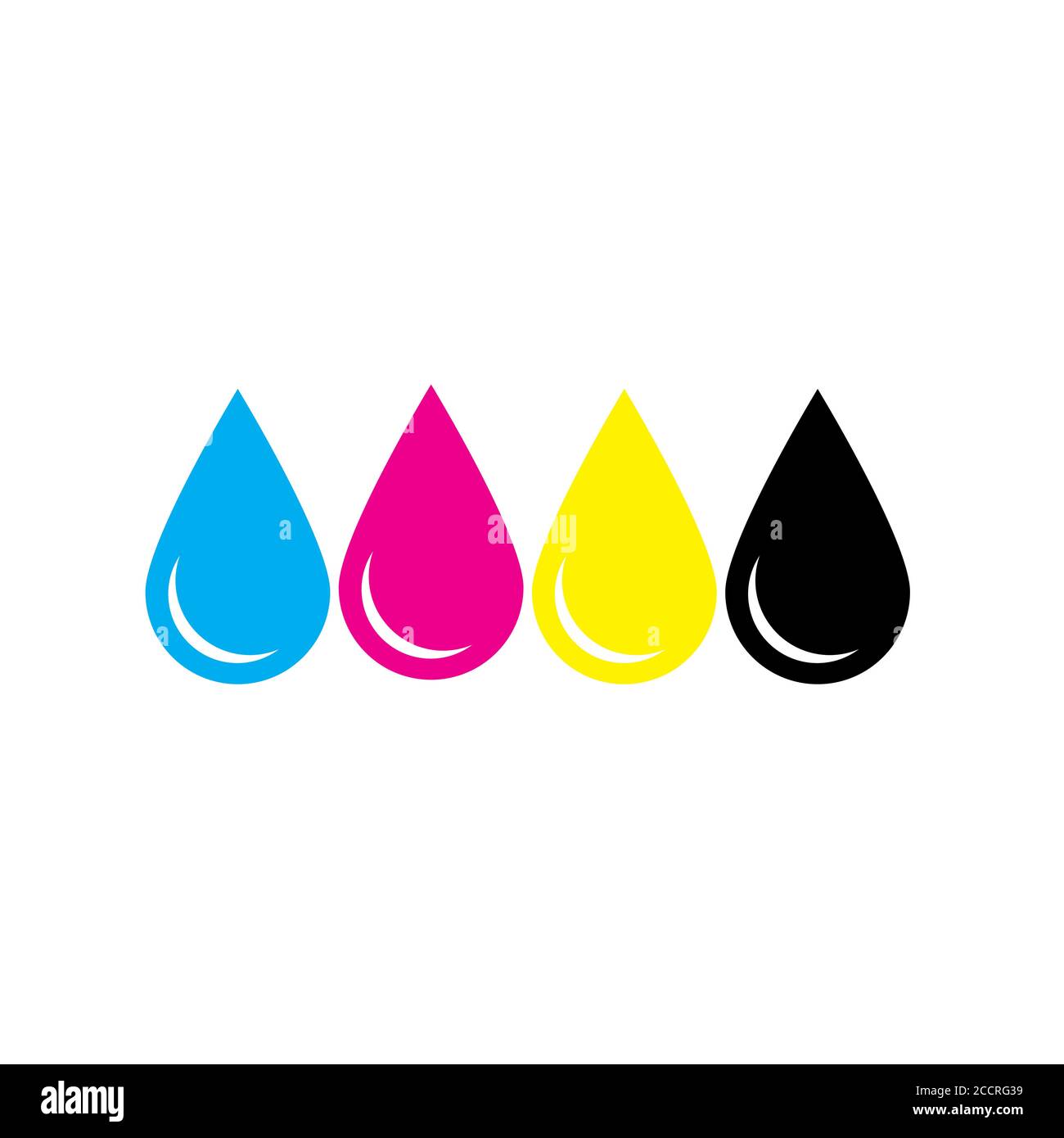 Ink drops in CMYK colors cyan, magenta, yellow, key. Print design element theme. Simple flat