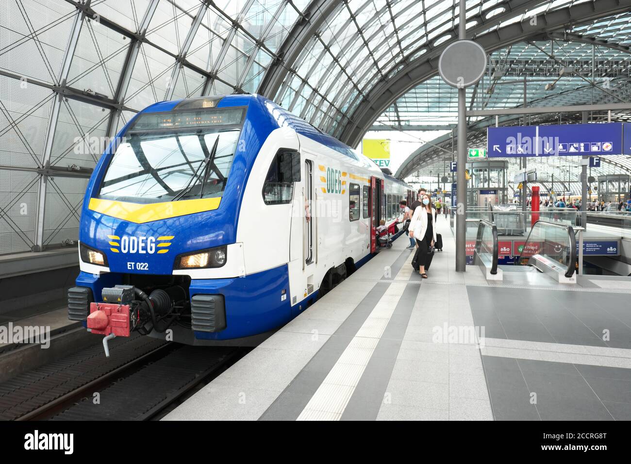 Berlin Germany DB train at the main Berlin Hauptbahnhof railway train station in 2020 Stock Photo
