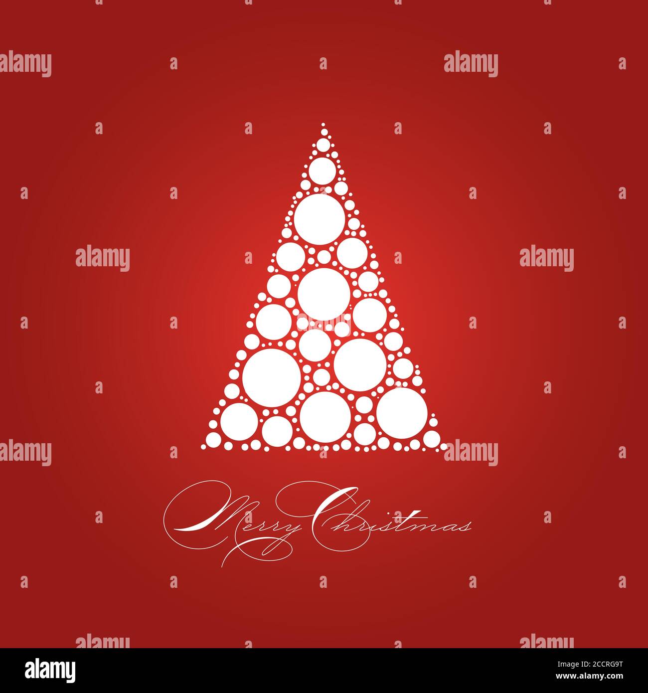 Holiday card theme with dotted snowy white Christmas tree on red background and label Merry Christmas. Simple elegant and modern vectror illustration. Stock Vector