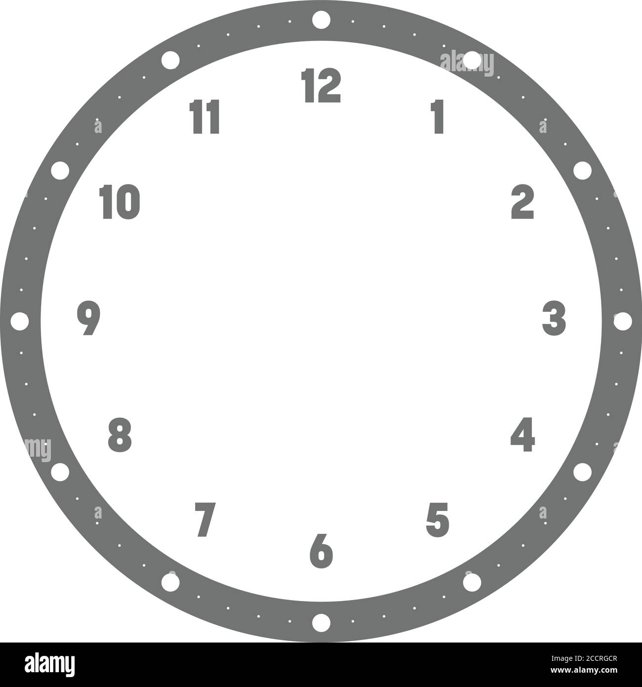 Clock face. Hour dial with numbers. Dots mark minutes and hours. Simple flat vector illustration