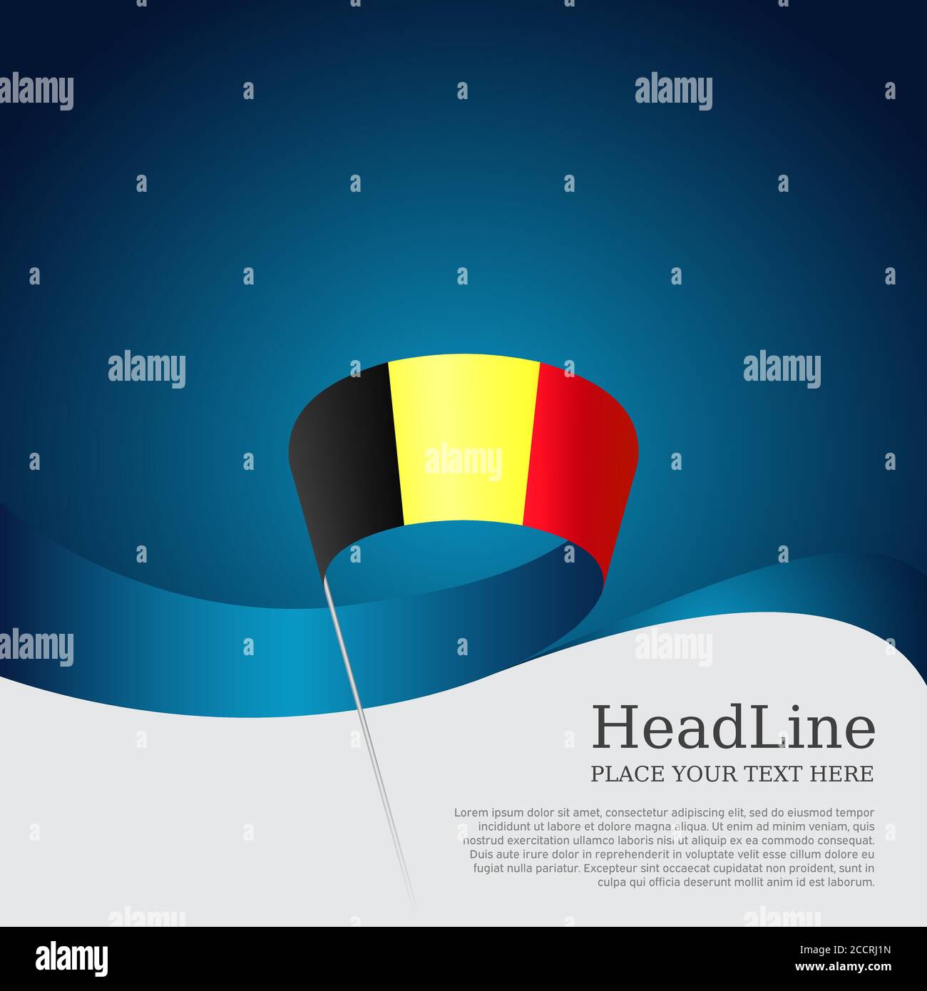Belgium flag with wavy ribbon on a blue white background. National ...