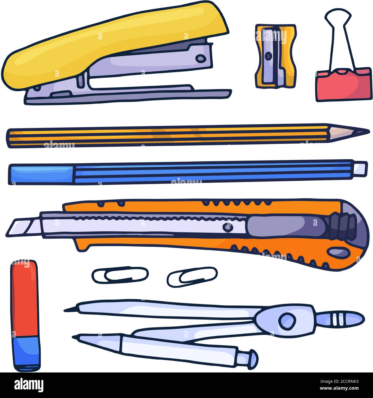 Art supplies set. Hand-drawn cartoon collection of art tools
