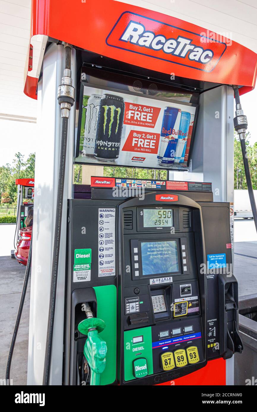 Orlando Florida,gas petrol filling station,RaceTrac,pump,advertising,visitors travel traveling tour tourist tourism landmark landmarks,culture cultura Stock Photo