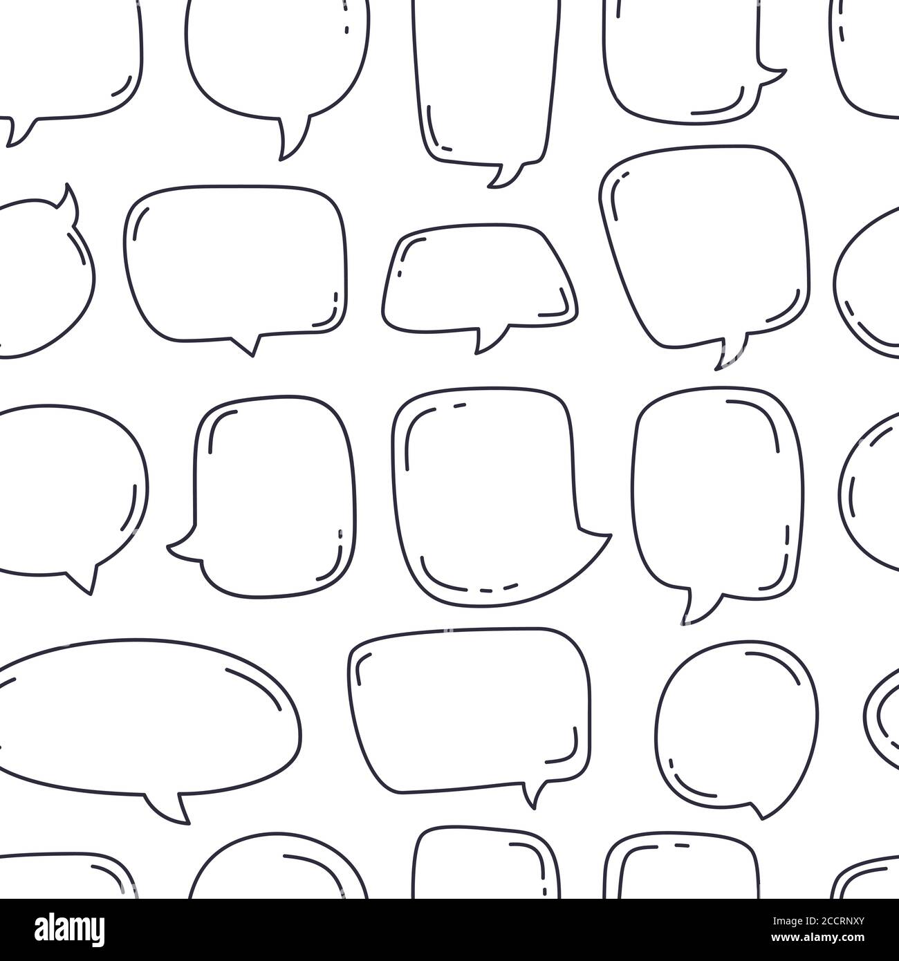 Hand drawn speech bubbles seamless pattern vector illustration on white ...