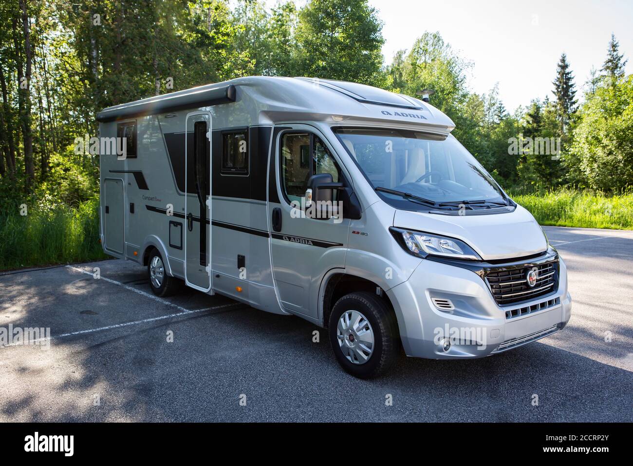 HINDAS, WEDENS - JUNE 13, 2019: The Adria motorhome is a popular camping car produced in Slovenia. This is the model of 2020. Stock Photo
